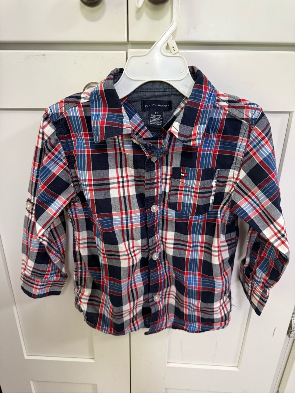 Tommy Hilfiger Red, White & Navy Plaid Button-Down Shirt